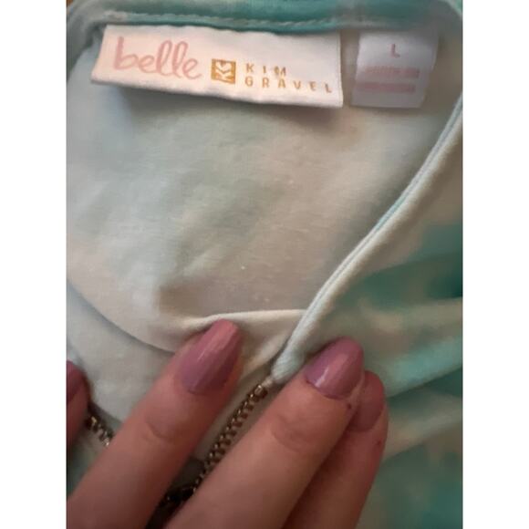 Belle by Kim Gravel TripleLuxe Knit Signature Print Top Aqua Tie Dye Size Large - Picture 6 of 7